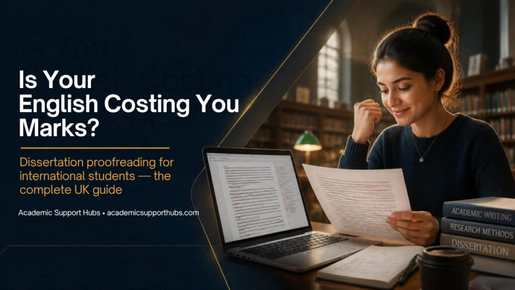 International student checking a proofread dissertation – dissertation proofreading guide for UK students